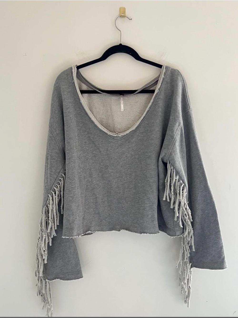 Free People Large fringe off the shoulder lightweight sweater